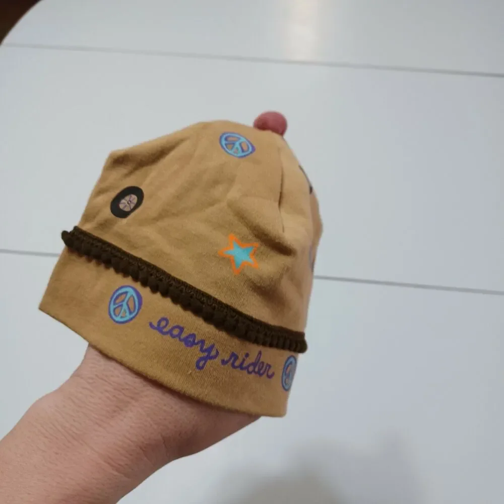 Natural Life Easy Rider Baby Girls Peace Star‎ 100% Cotton Brown Pink Beanie Hat